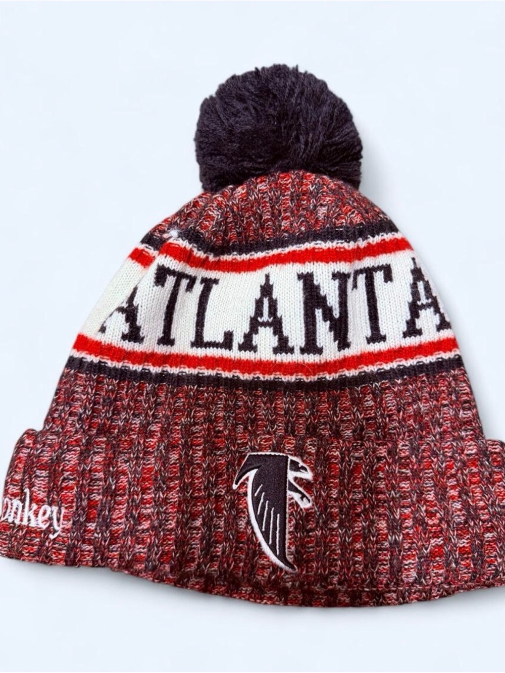 Atlanta Knit Pom-Pom Beanie Hat - Red/Black